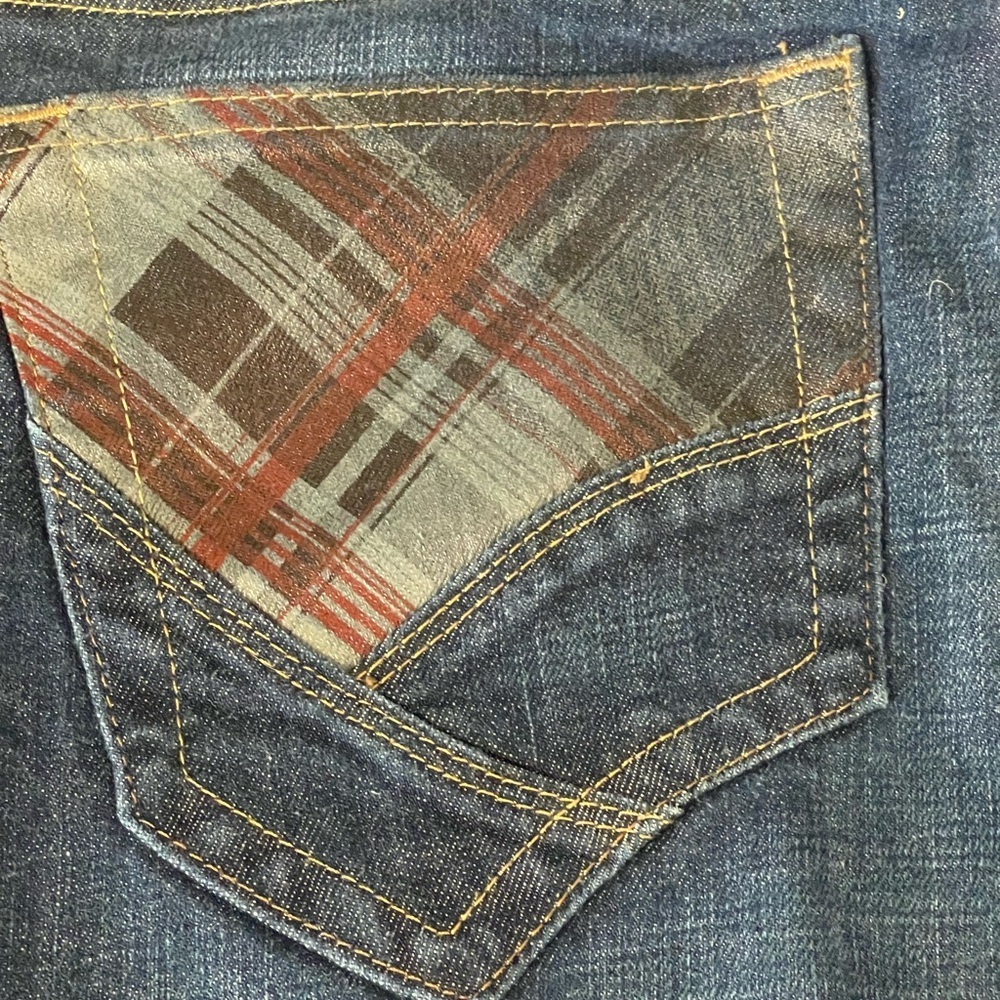 Vintage Upcycle Calvin Klein jeans plaid, low rise flare, wide leg jeans,30 - Picture 4 of 10